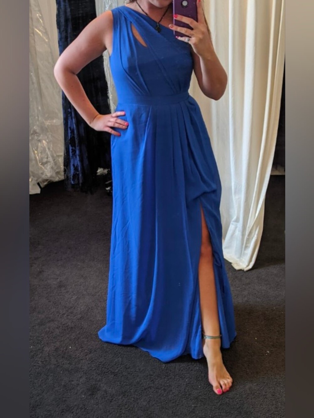 Blue One-Shoulder Evening Gown with Side Slit